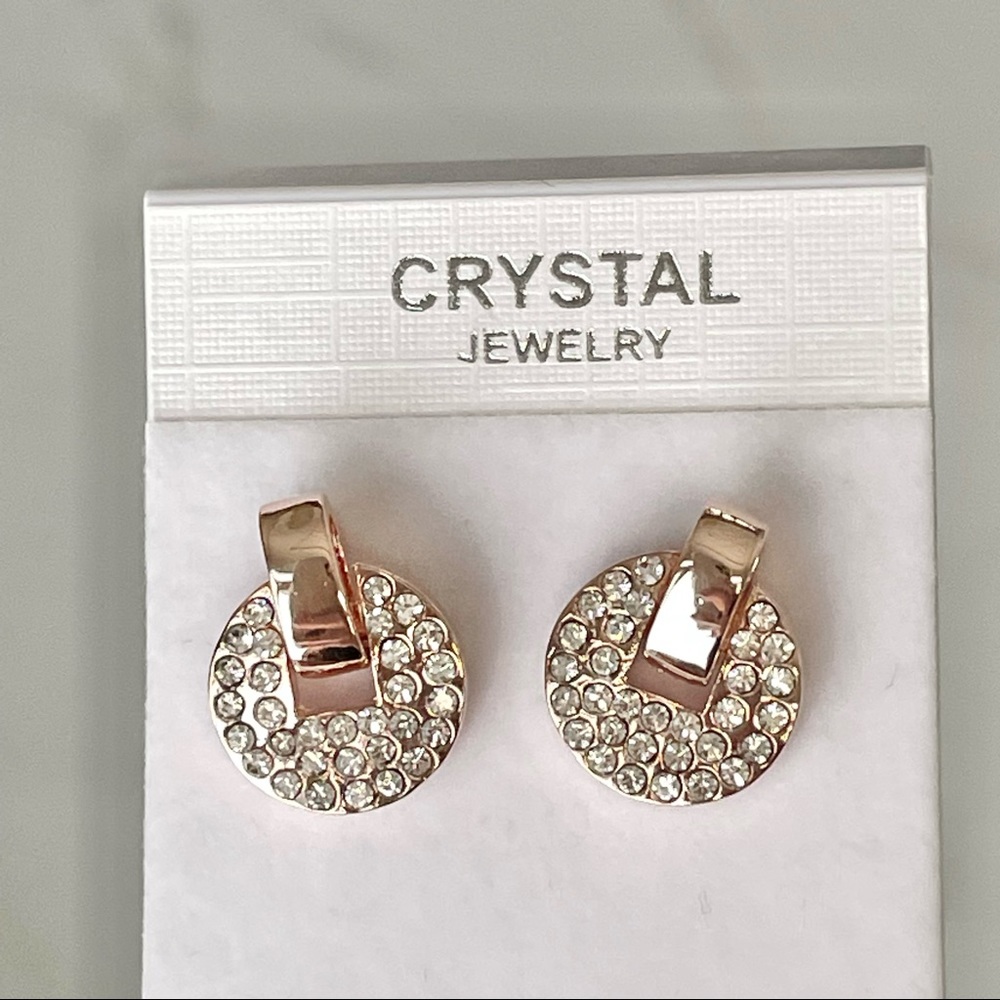 Austrian Crystal Inlaid Moon Shape Rose Gold Plated Drop Ear Studs